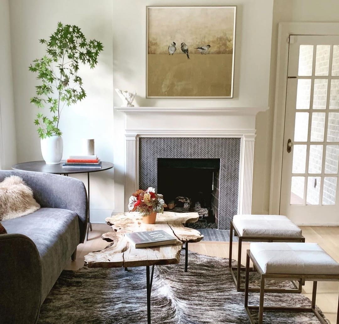 black herringbone fireplace