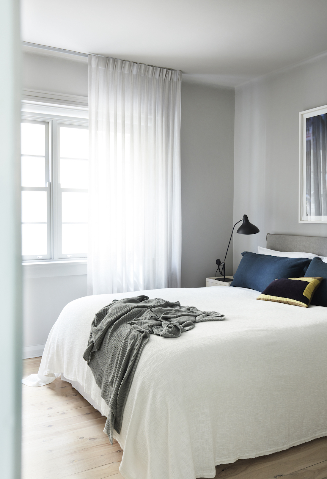 grey bedroom styling _ Art Deco apartment renovation