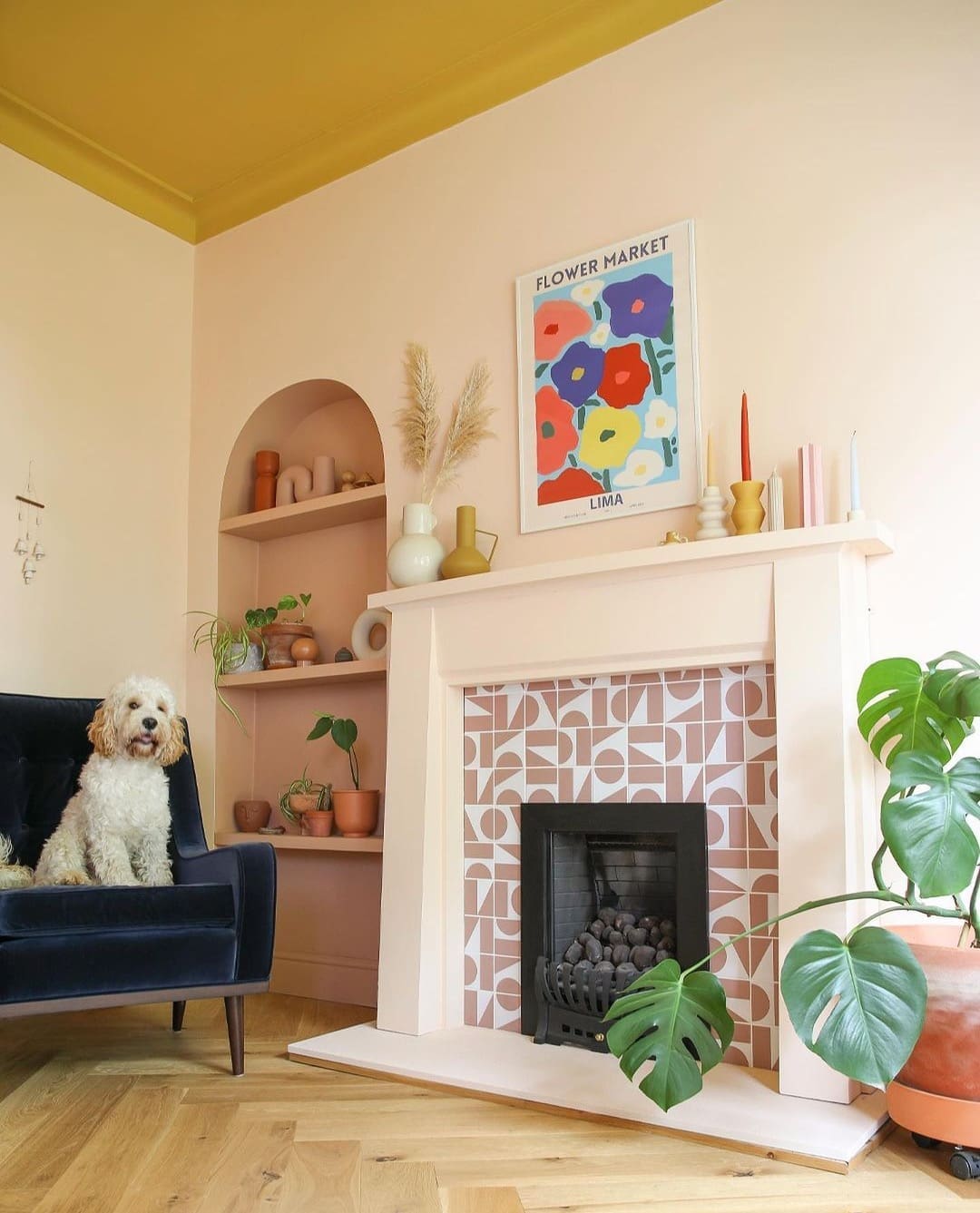 pink pattern fireplace