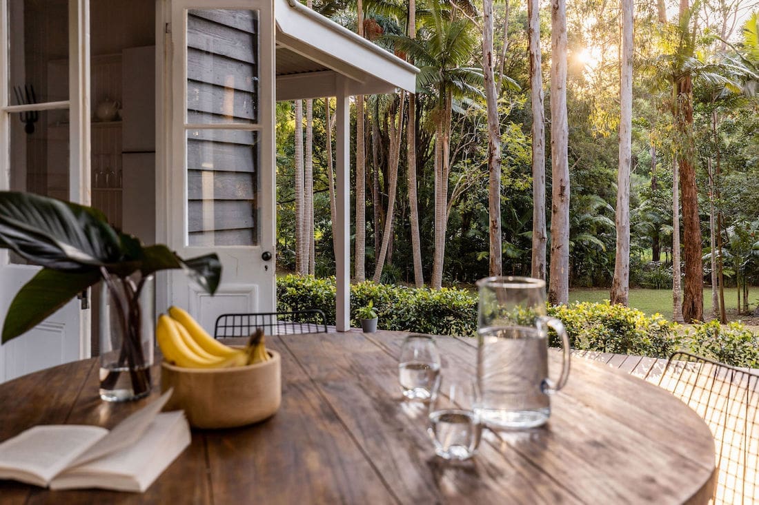 Outdoor dining with view to gardens