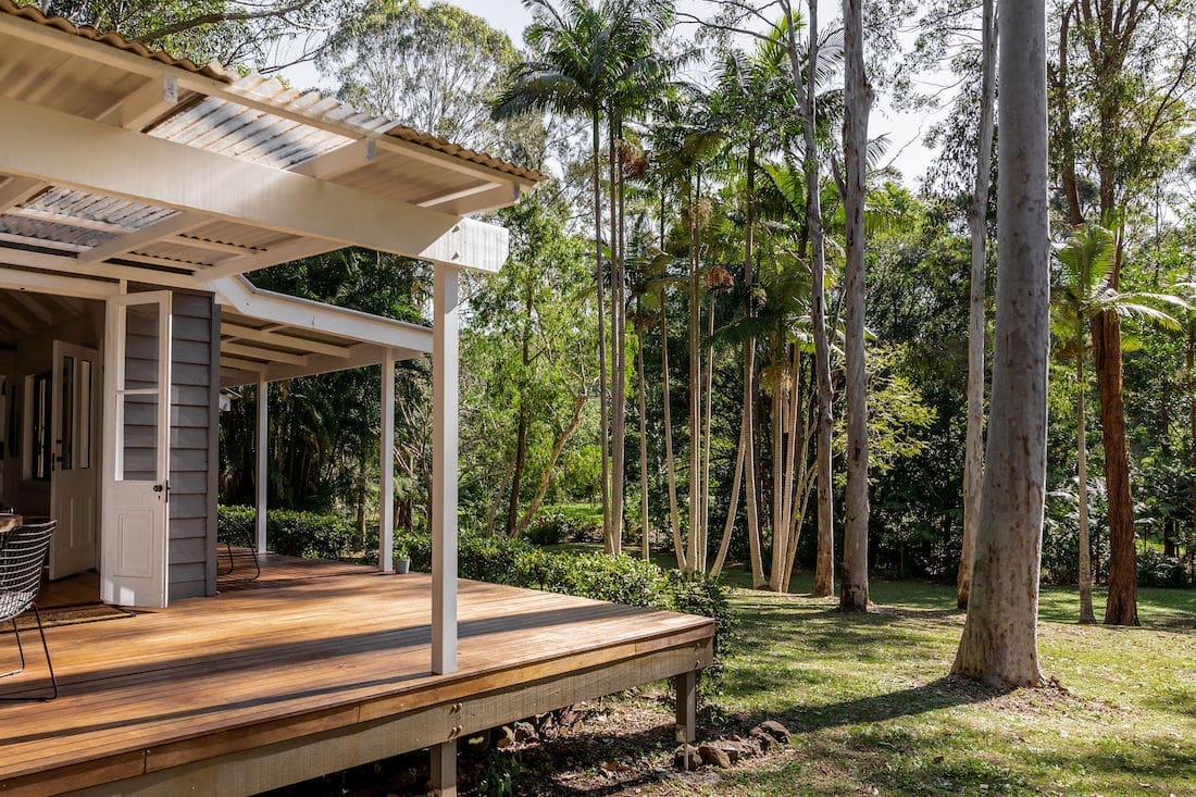 Verandah and tropical gardens at Fig Tree Villa Byron Bay