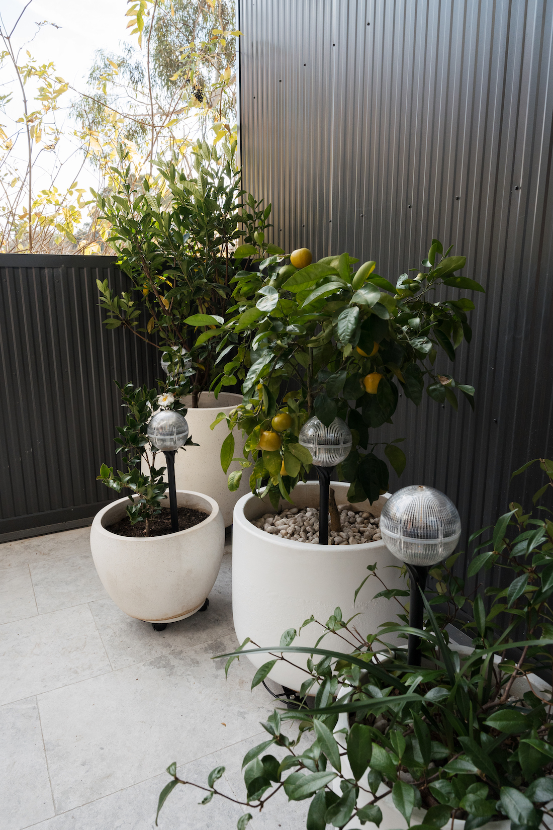 Outdoor pots with solar lights
