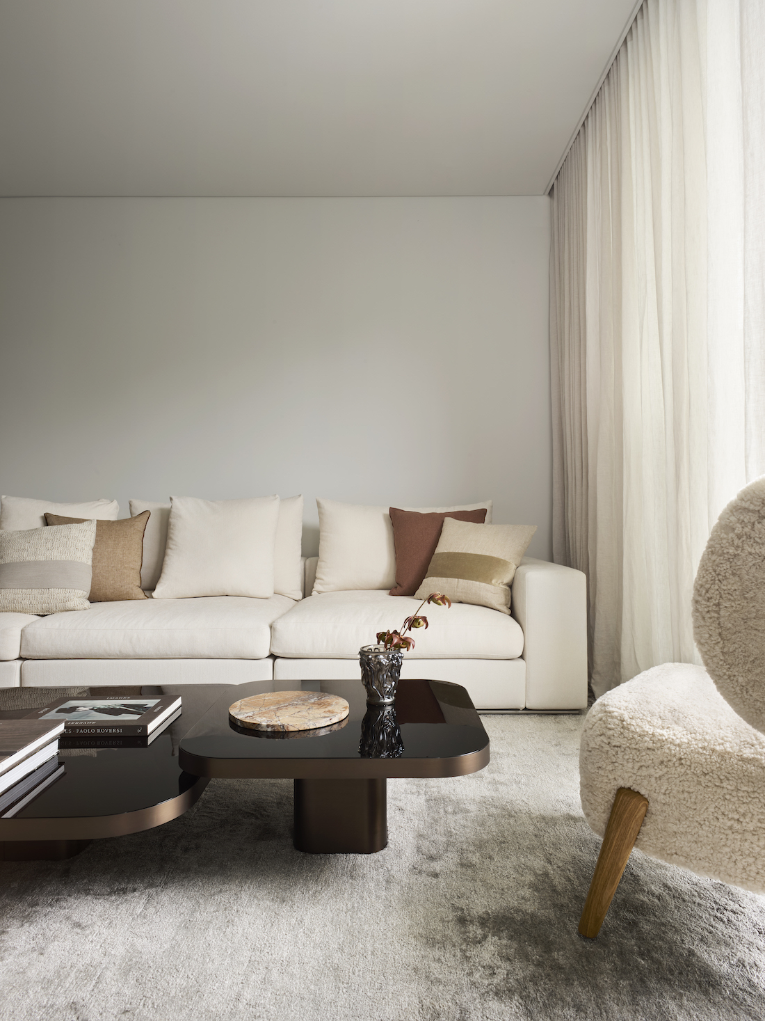 blush powder room _ beige living room