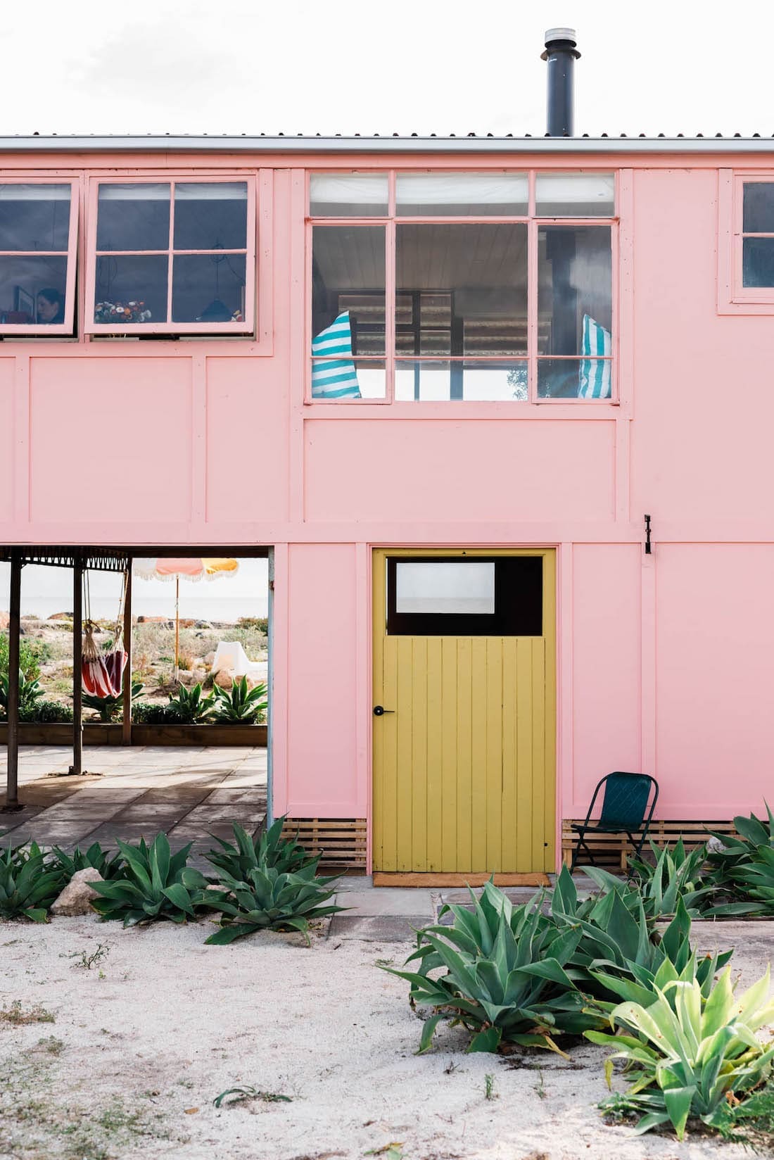 pink beach shack _ pink coastal cabin