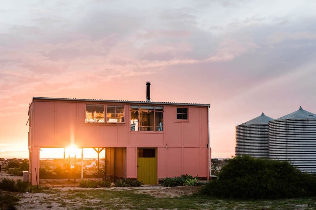 pink fishing shack _ pink coastal cabin