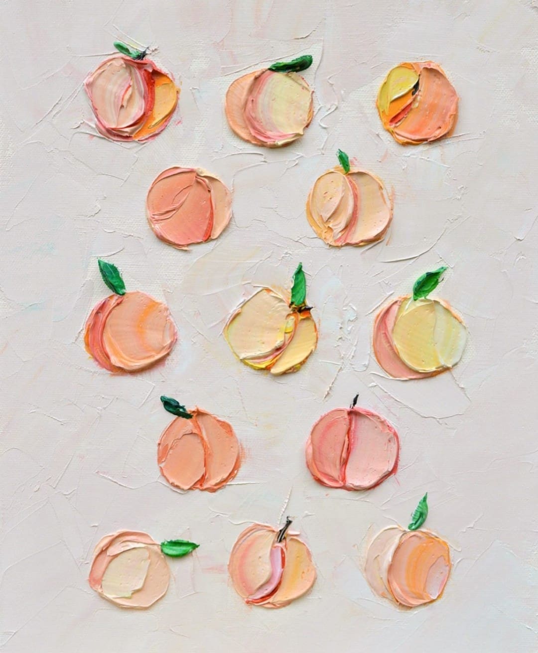 Textural oil painting of peaches by Ann Marie Coolick of AM Coolick