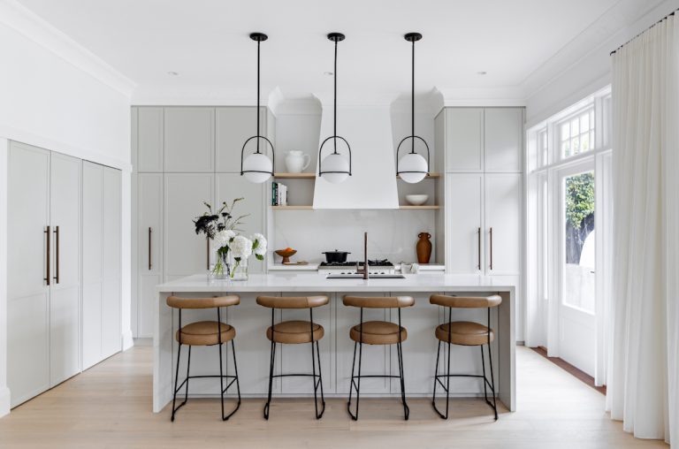 Kitchen with leather bar stools
