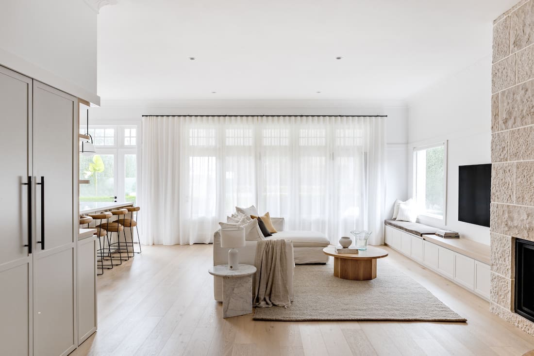 Living room with sheer curtains