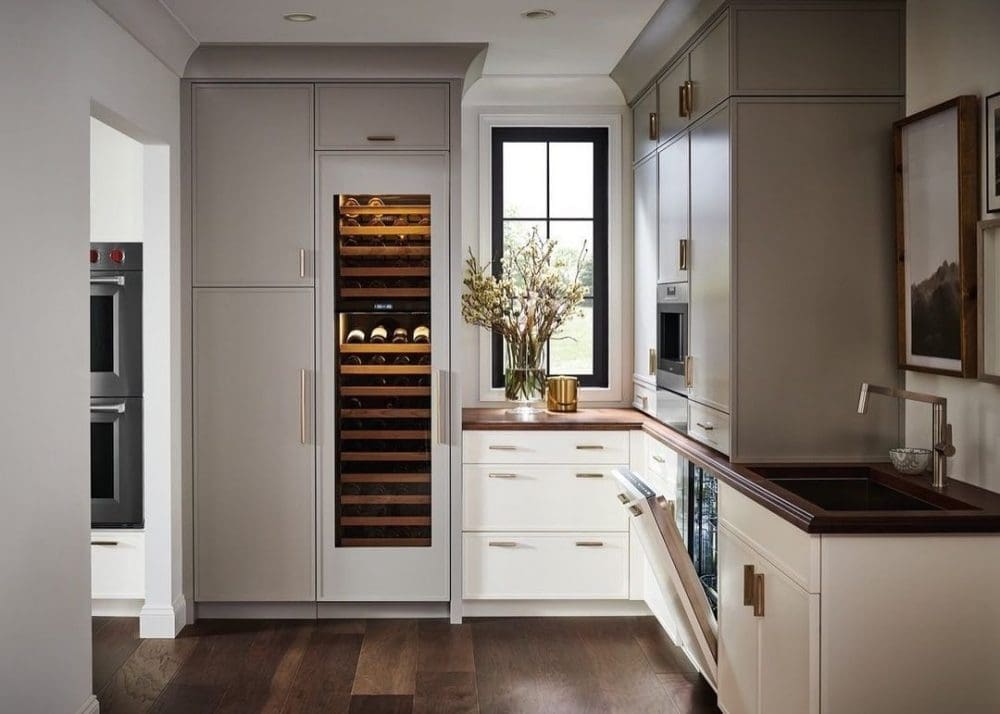 Wine fridge in kitchen