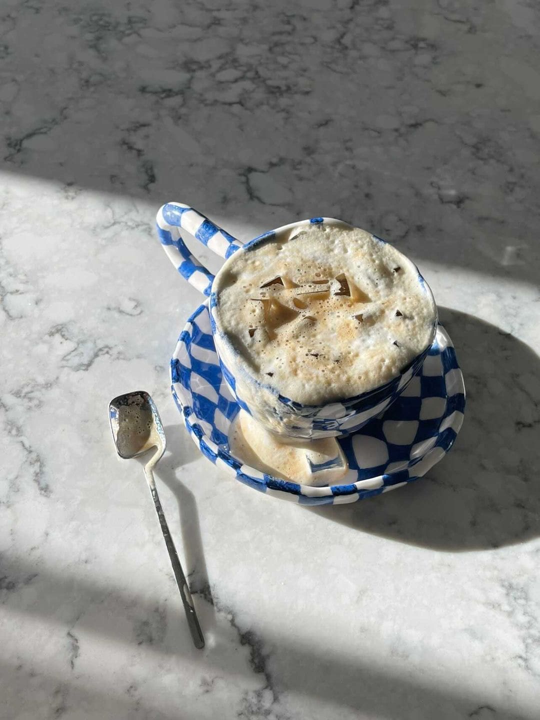 Blue gingham mug and saucer from Kiwi Poca