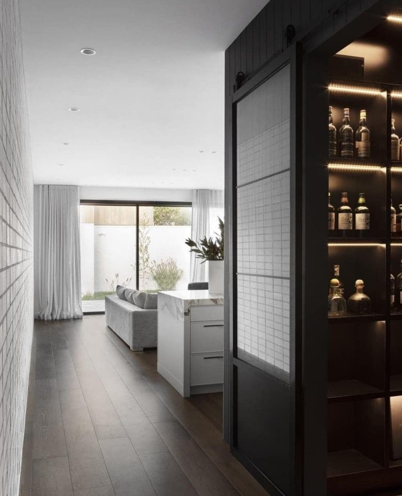 Black wine storage with barn door