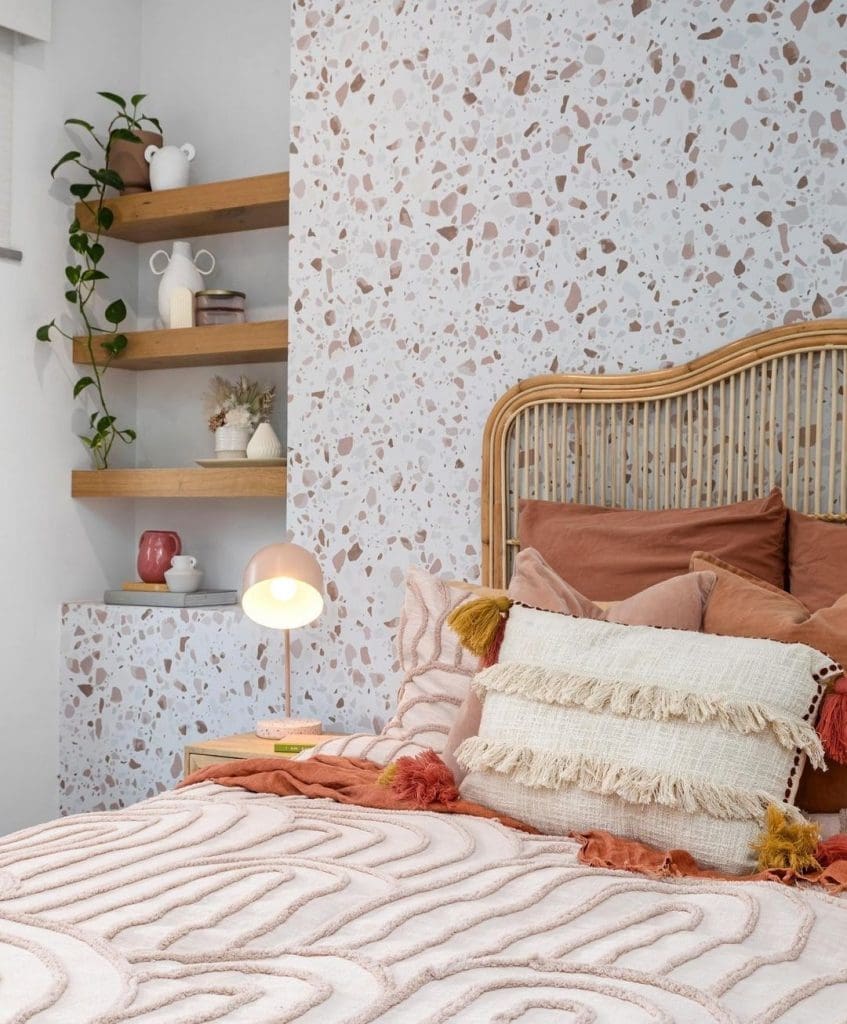 Terrazzo wallpaper in girls bedroom