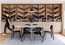 Dining room with wine feature wall