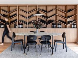 Dining room with wine feature wall