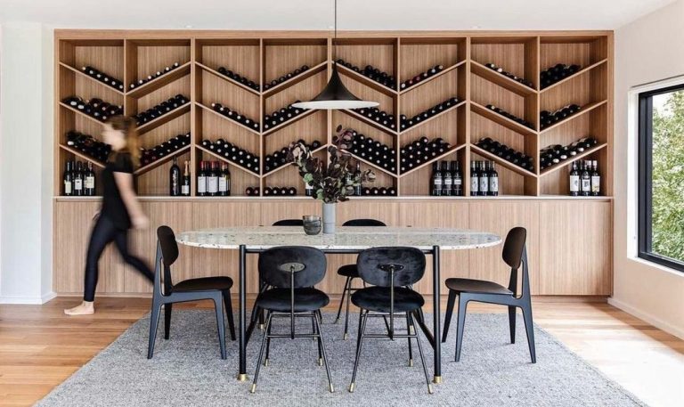 Dining room with wine feature wall