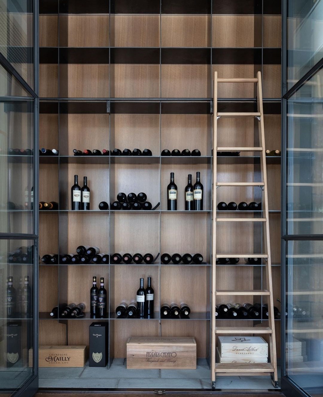 Wine storage with ladder