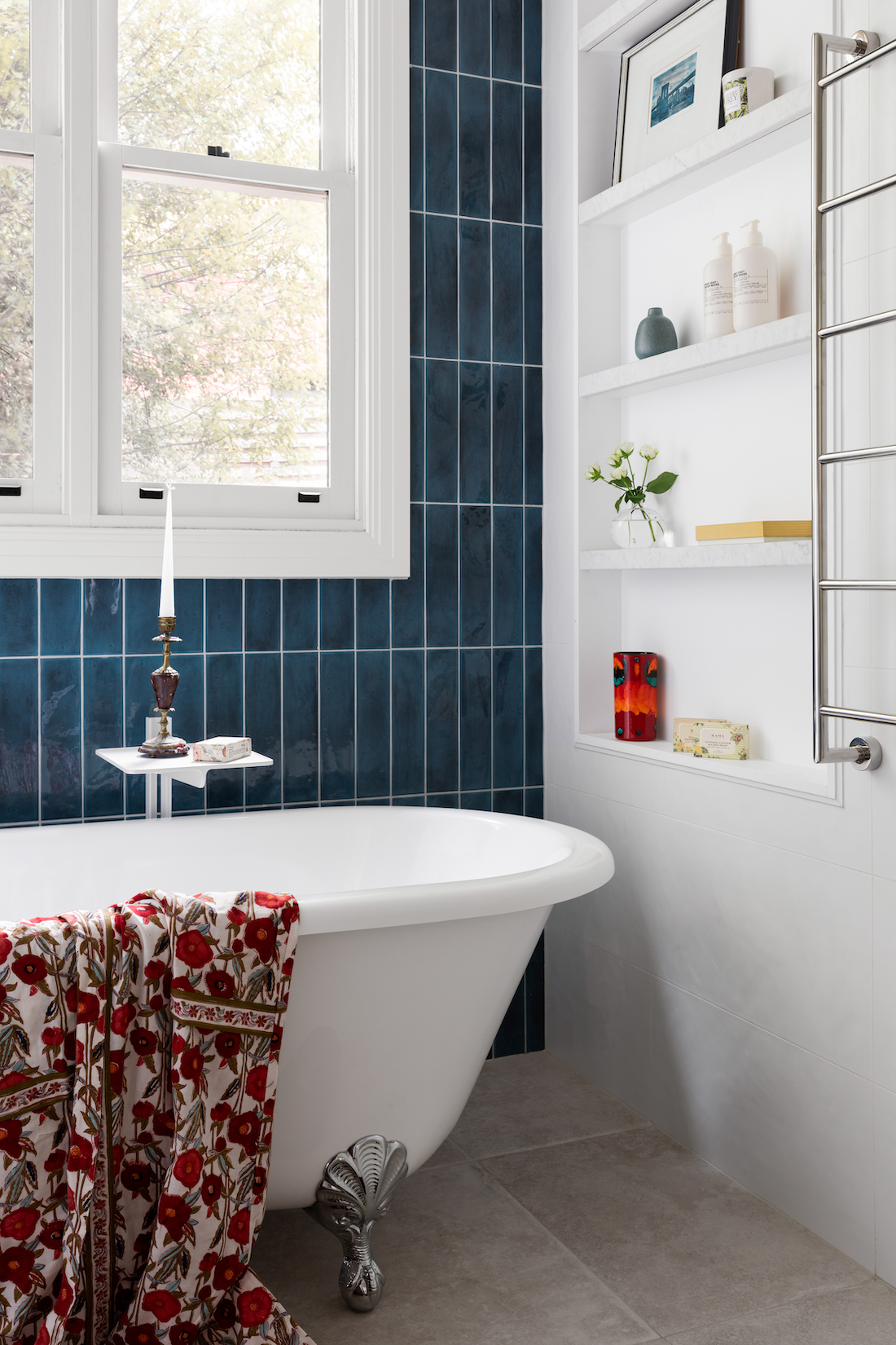 blue bathroom design _ contemporary Californian Bungalow renovation