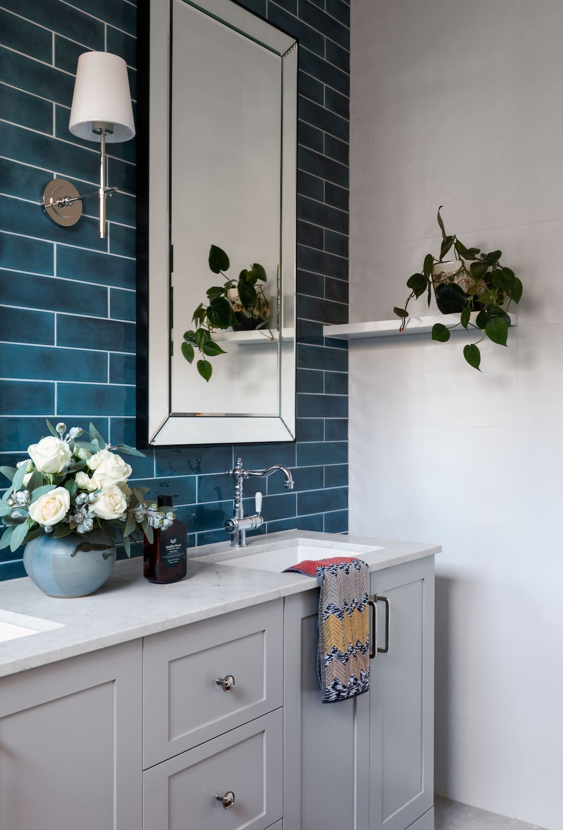 blue subway tile wall _ contemporary Californian Bungalow renovation