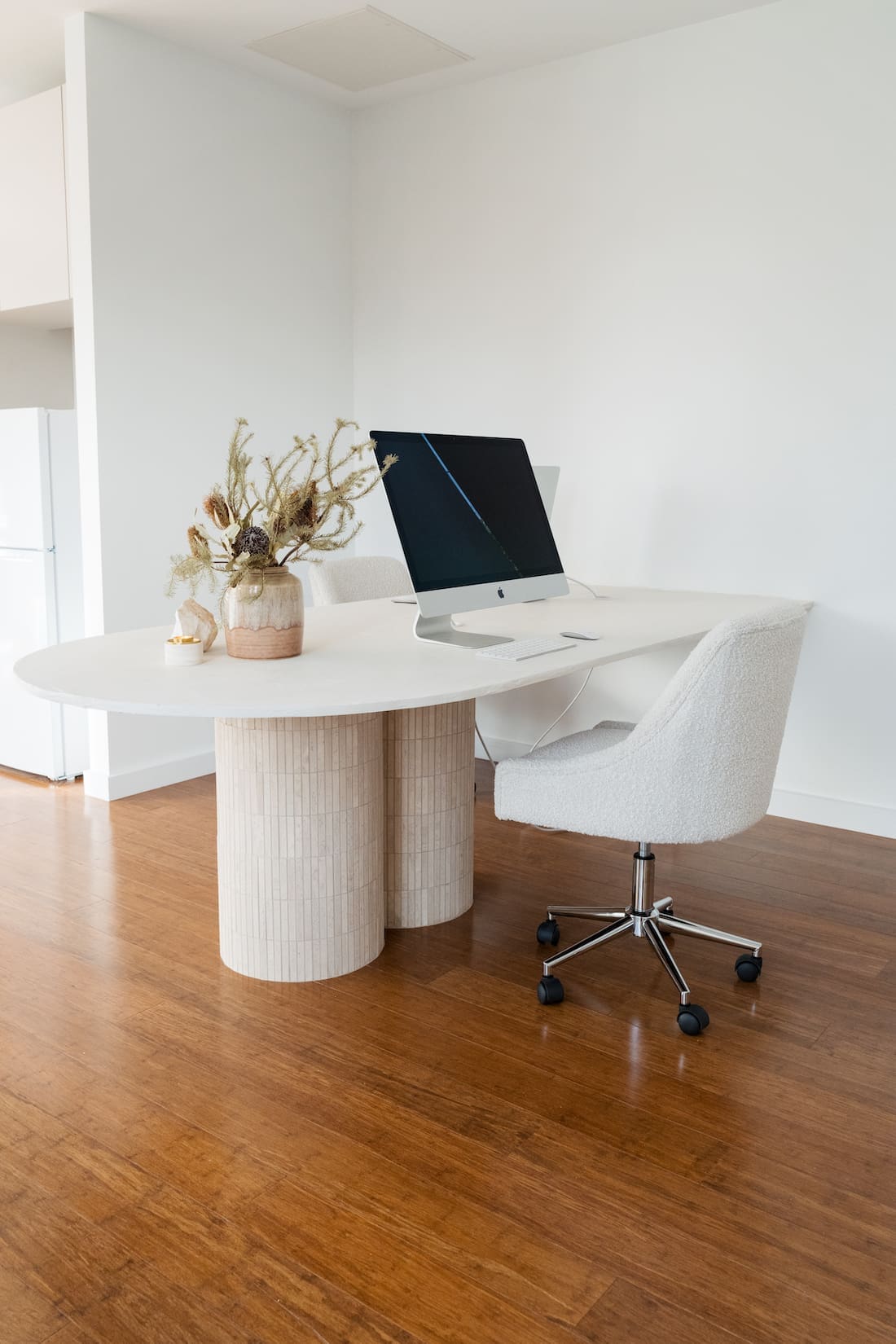 Completed DIY travertine table