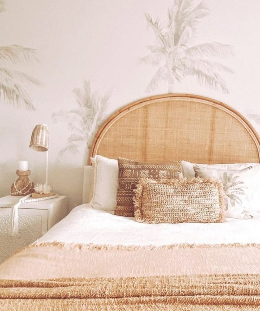 Palm tree wallpaper rattan bed