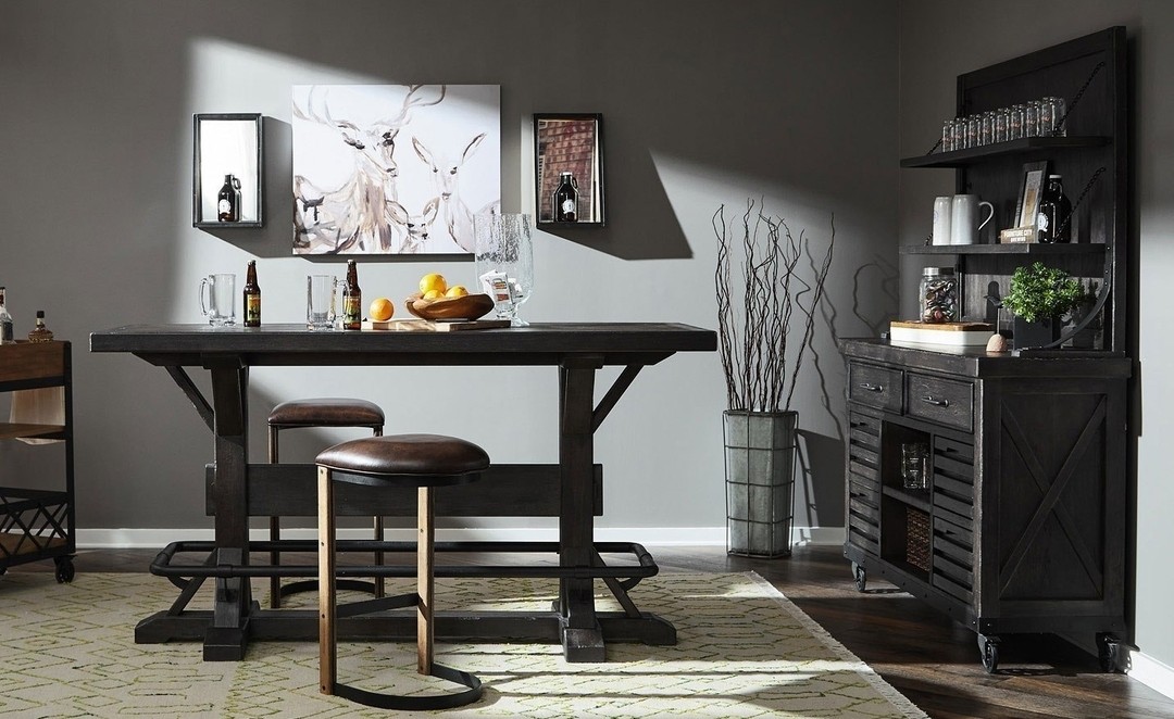 Grey bar area with leather bar stool
