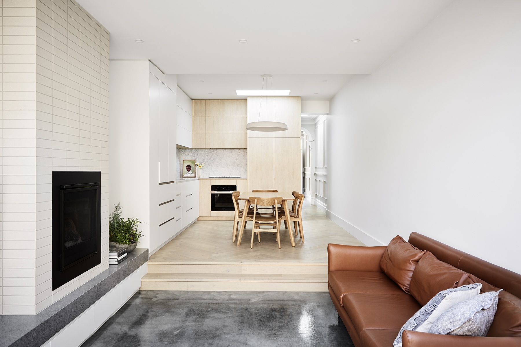beige kitchen design _ single front terrace house