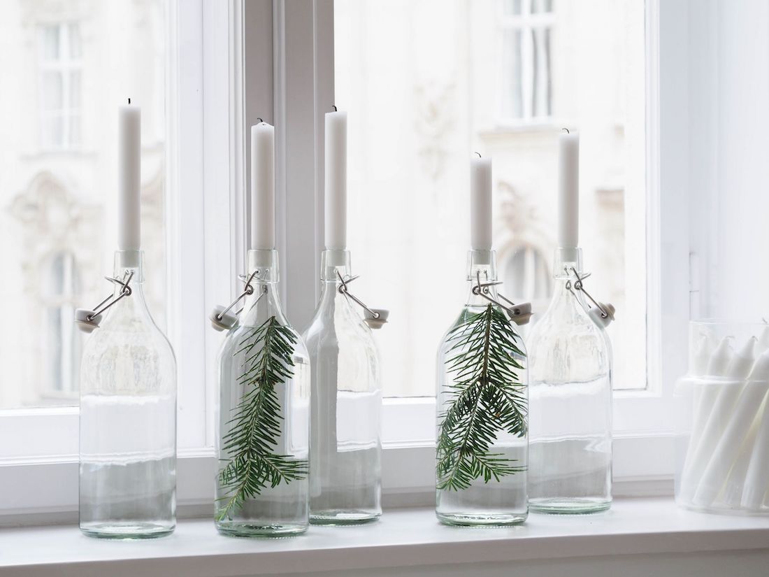 glass bottle candle holders_ Sustainable Christmas decor