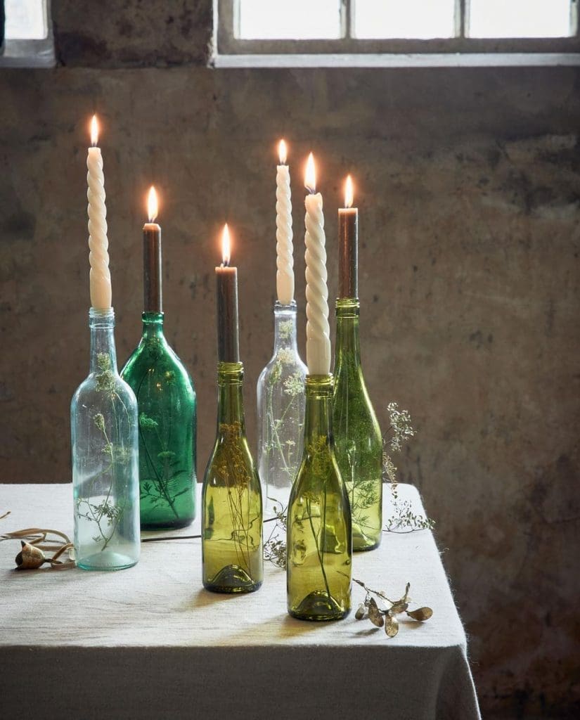 wine bottles and candles