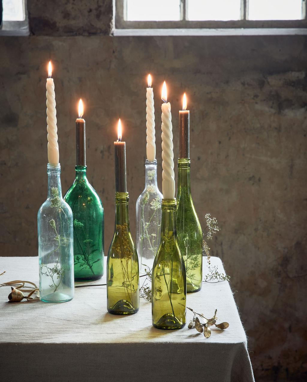 wine bottles and candles