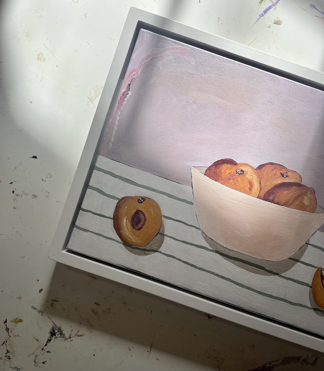 Bowl of peaches still life artwork by Ally S