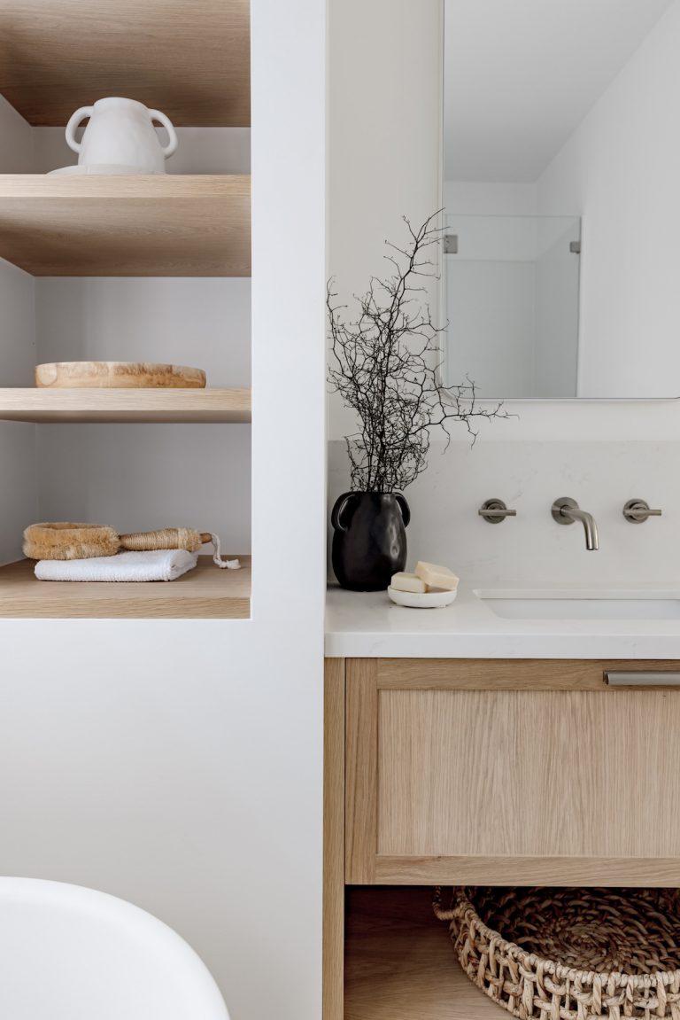 Bathroom shelves with timber details