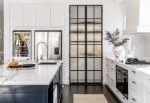 Fluted glass pantry door with black frame