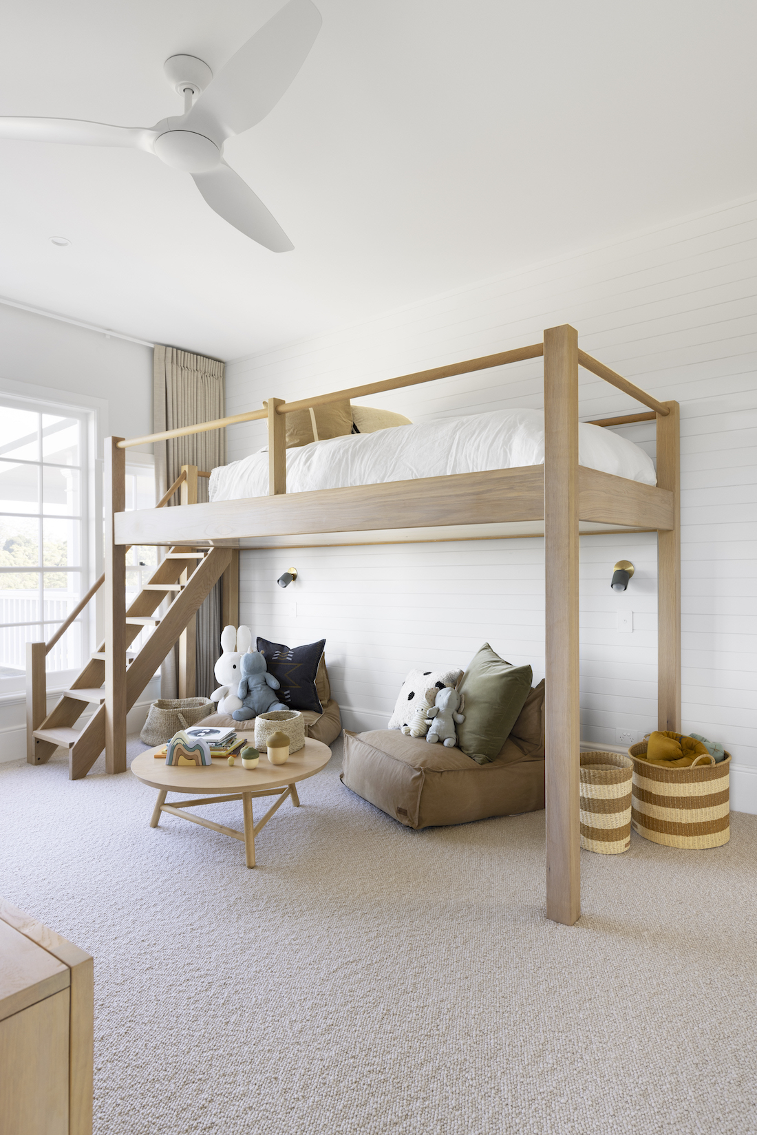 Kids bedroom with timber bunk bed
