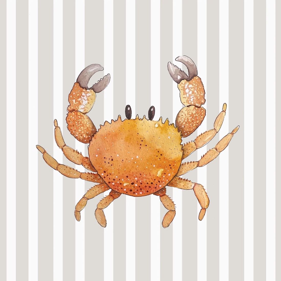 Hand drawn crab on striped background