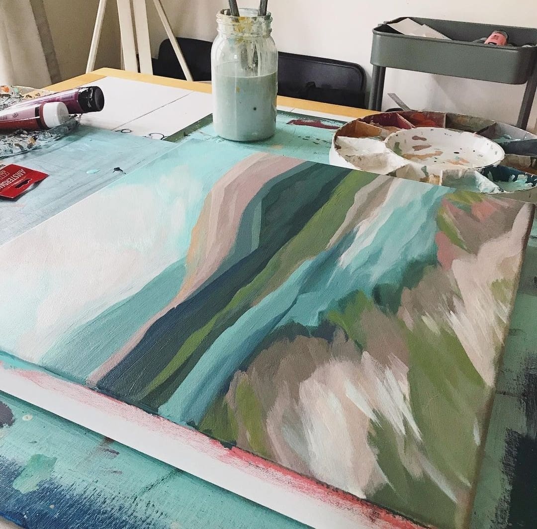 Landscape artwork by Kelly Dean in progress