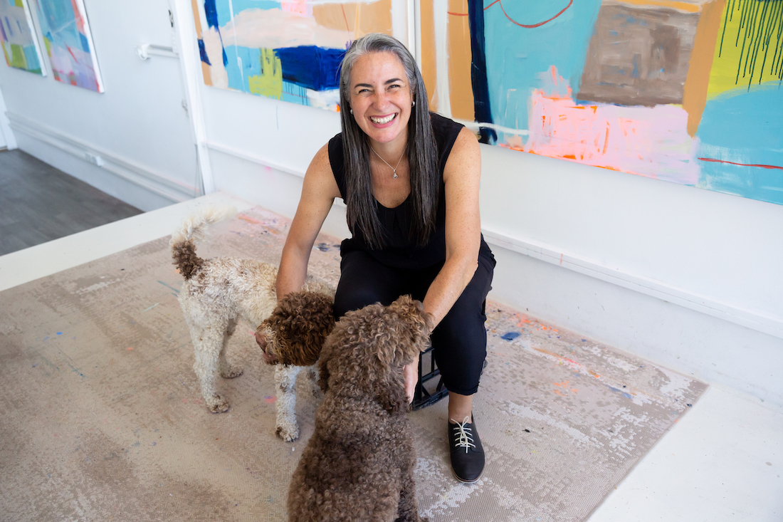 Marisabel Gonzalez Studio with her dogs