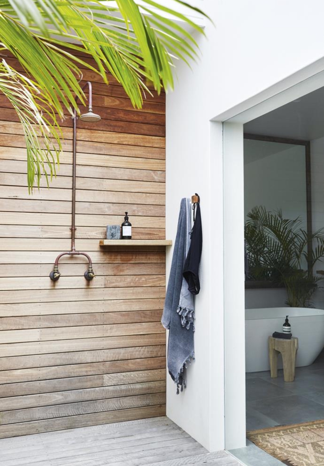 Timber walled outdoor shower