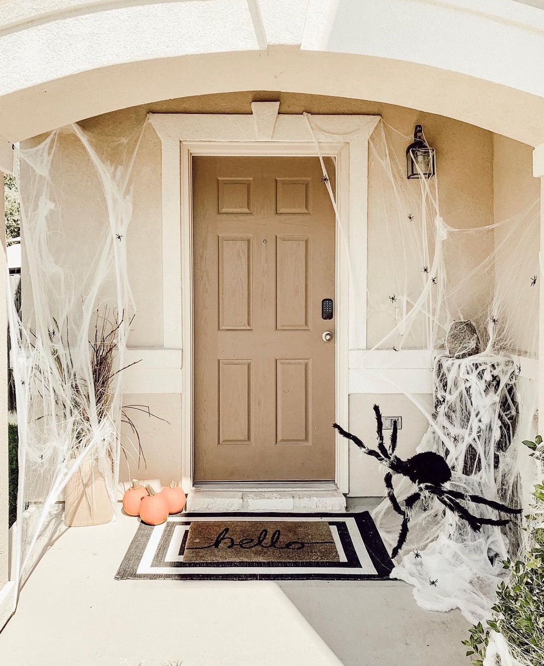 Spider web front door decor _ Halloween home styling guide