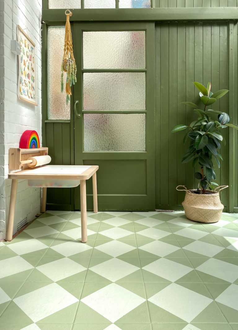 green checker floor DIY