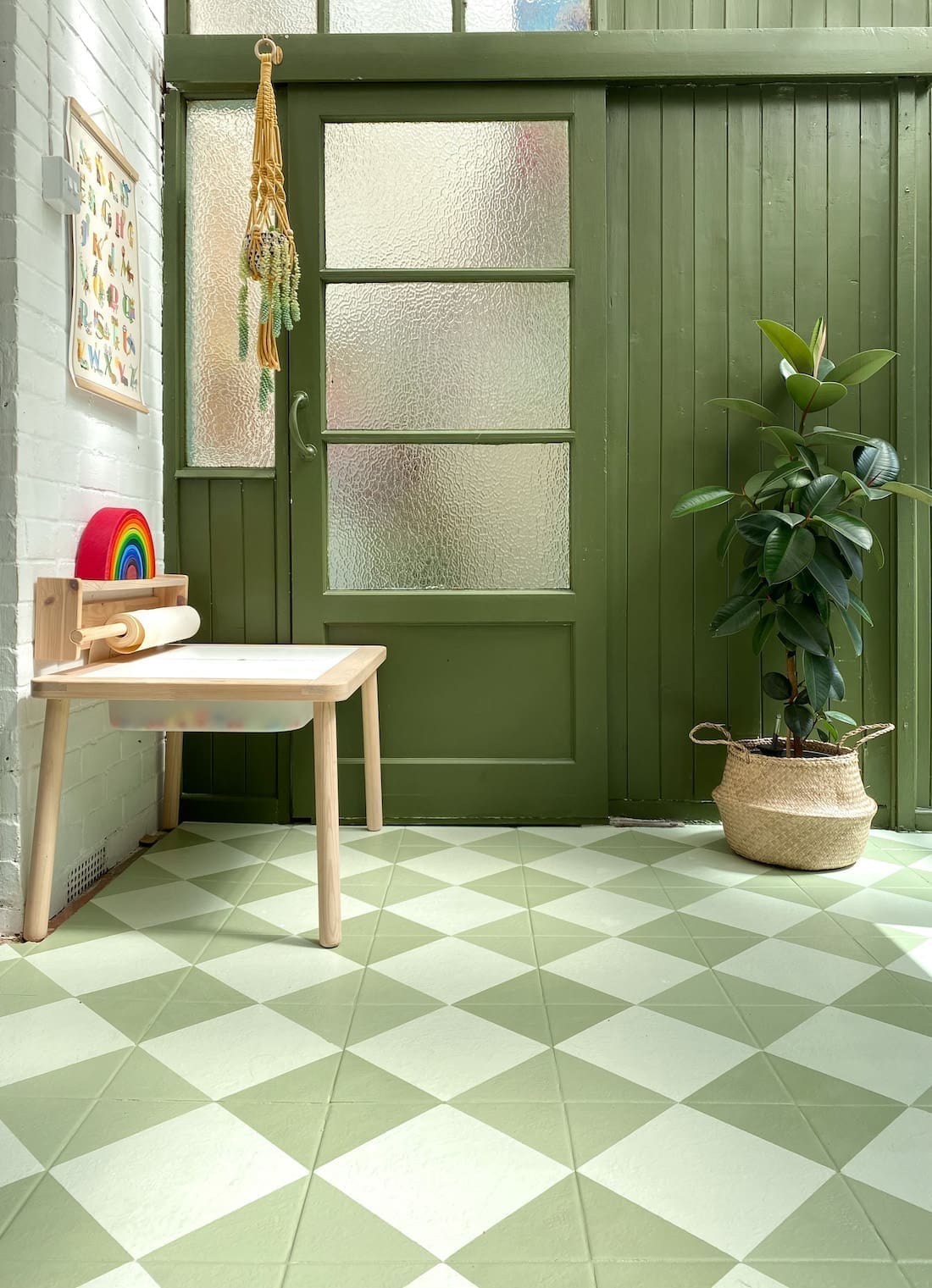 green checker floor DIY