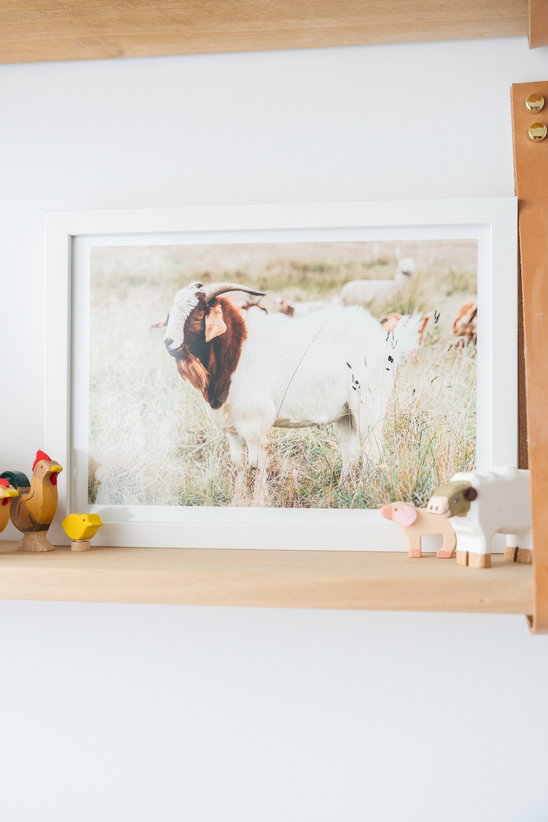 Goat artwork on shelf