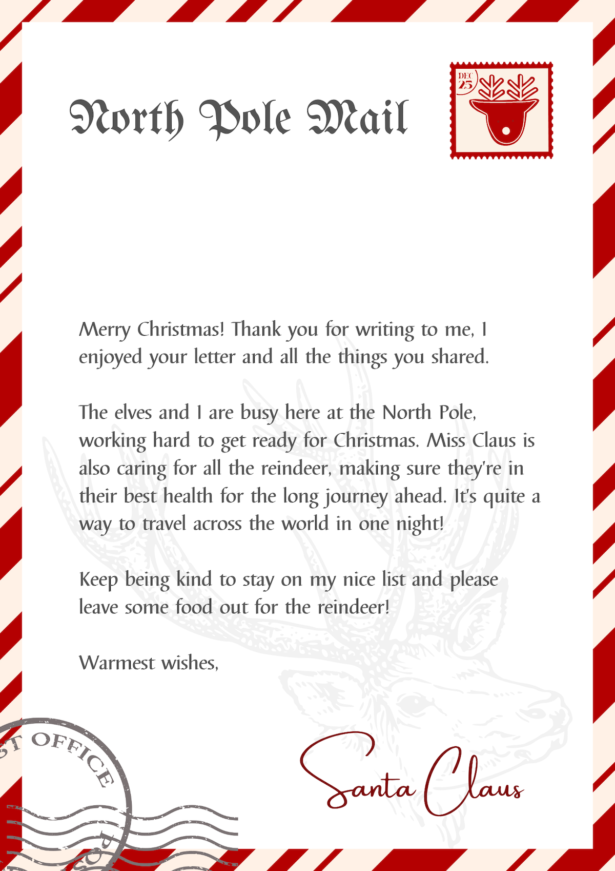 Free letter to Santa template