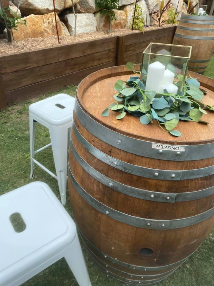 Wine barrel for backyard wedding