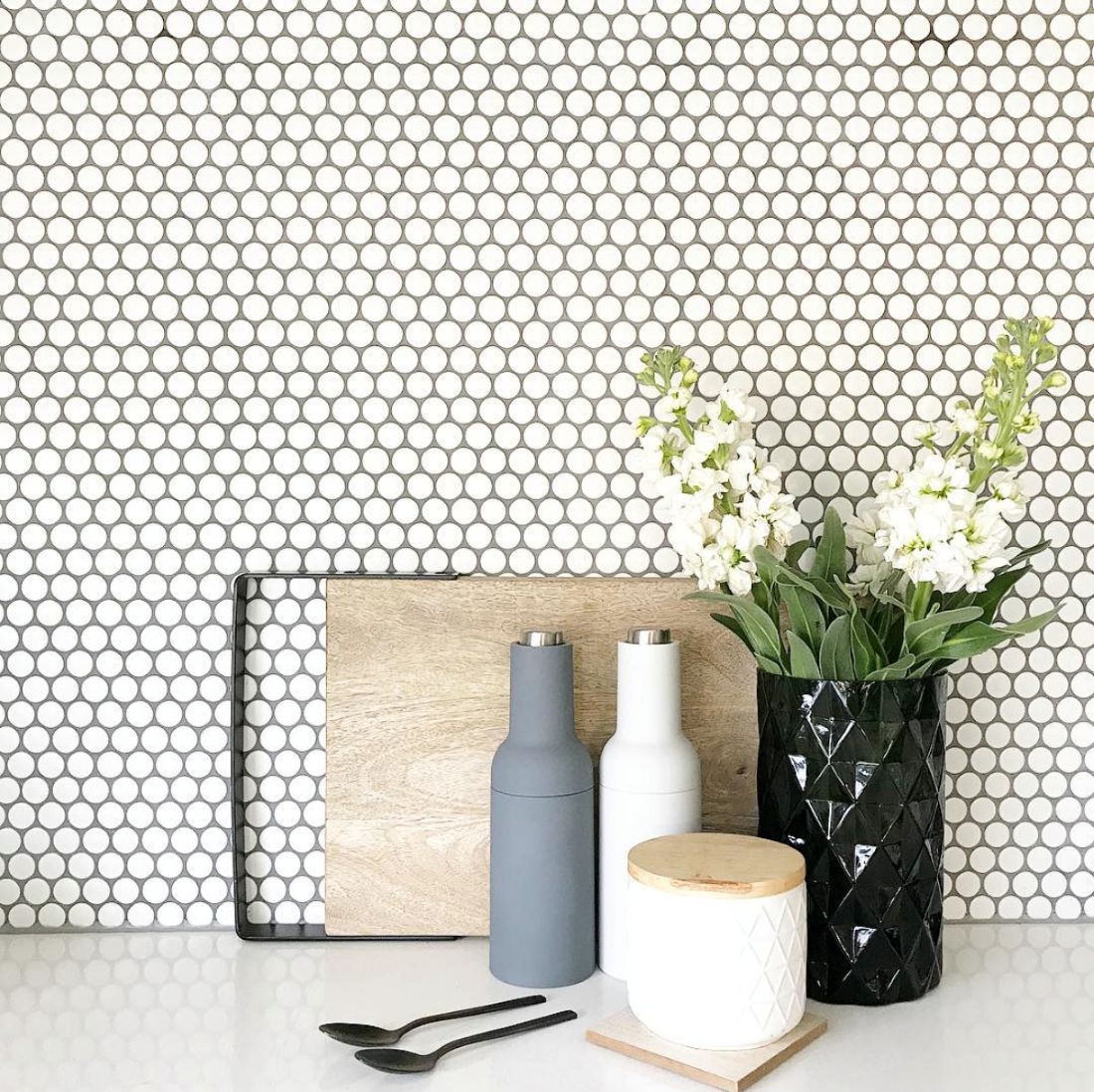 White penny round tile
