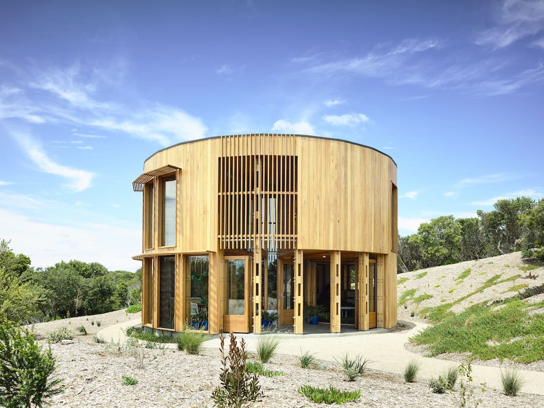 Round timber beach home