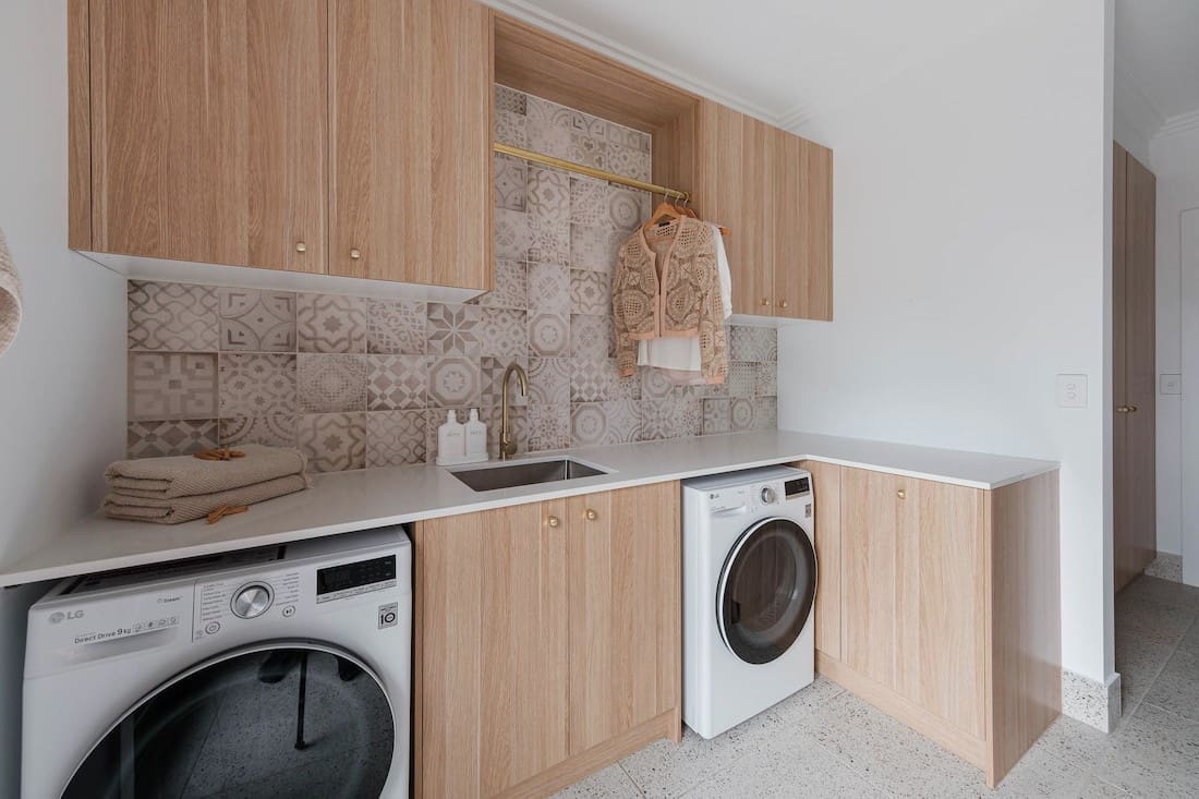 Printed splashback tiles in laundry