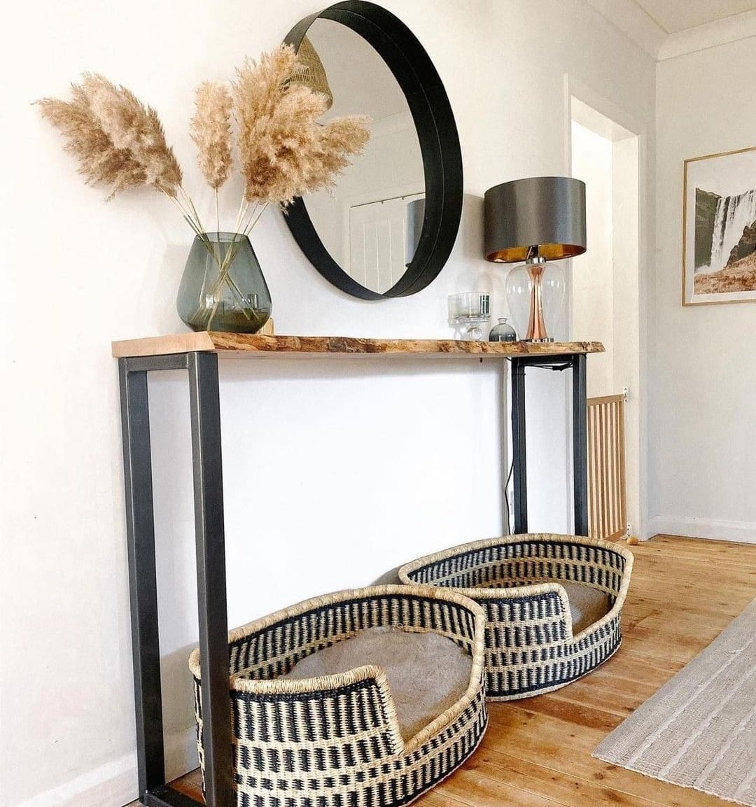 Hallway styling featuring dog beds