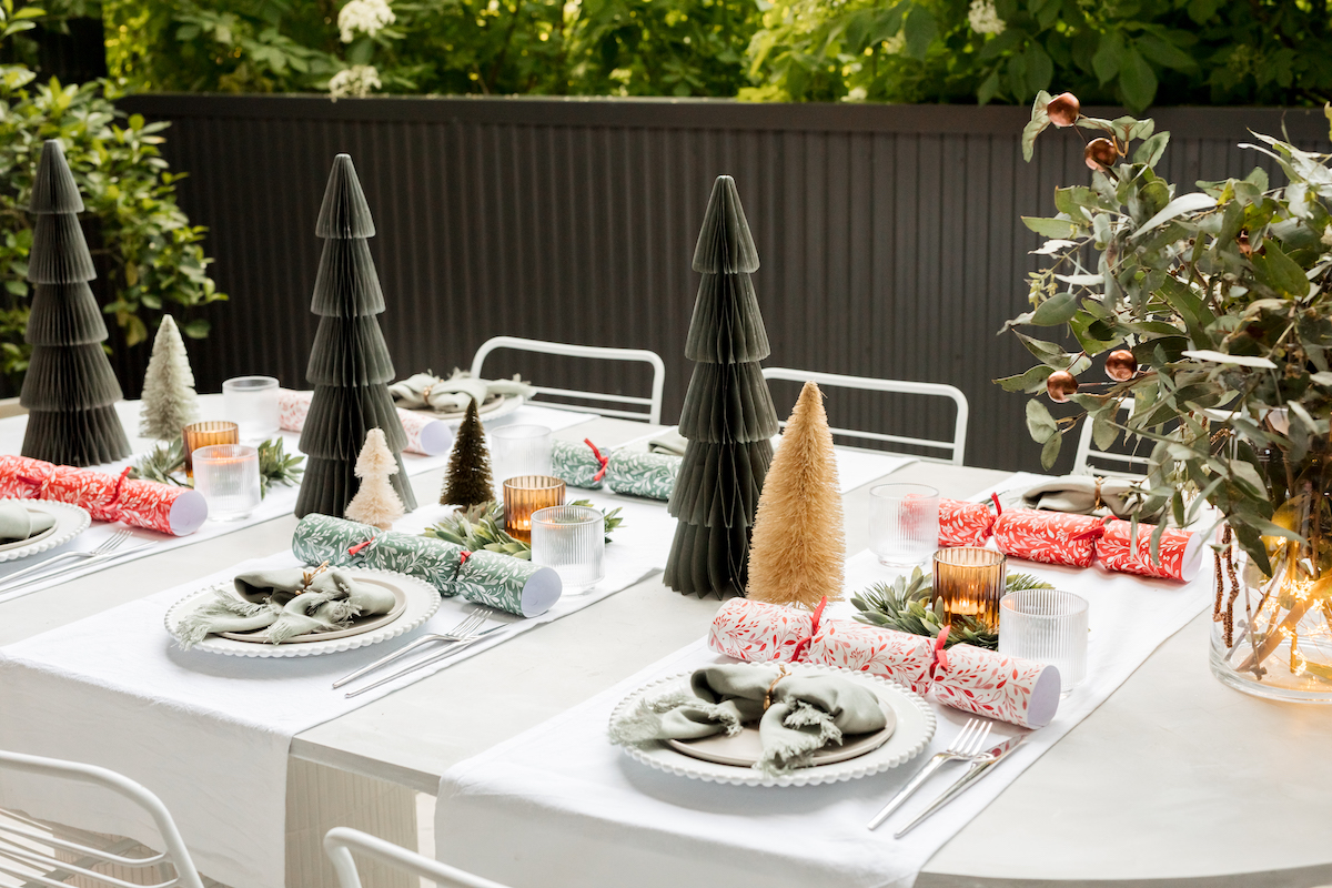 Close up details of outdoor Christmas table
