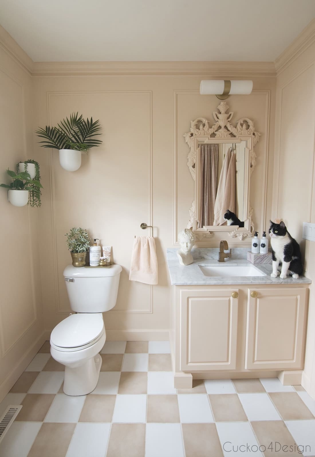 terracotta checkerboard bathroom