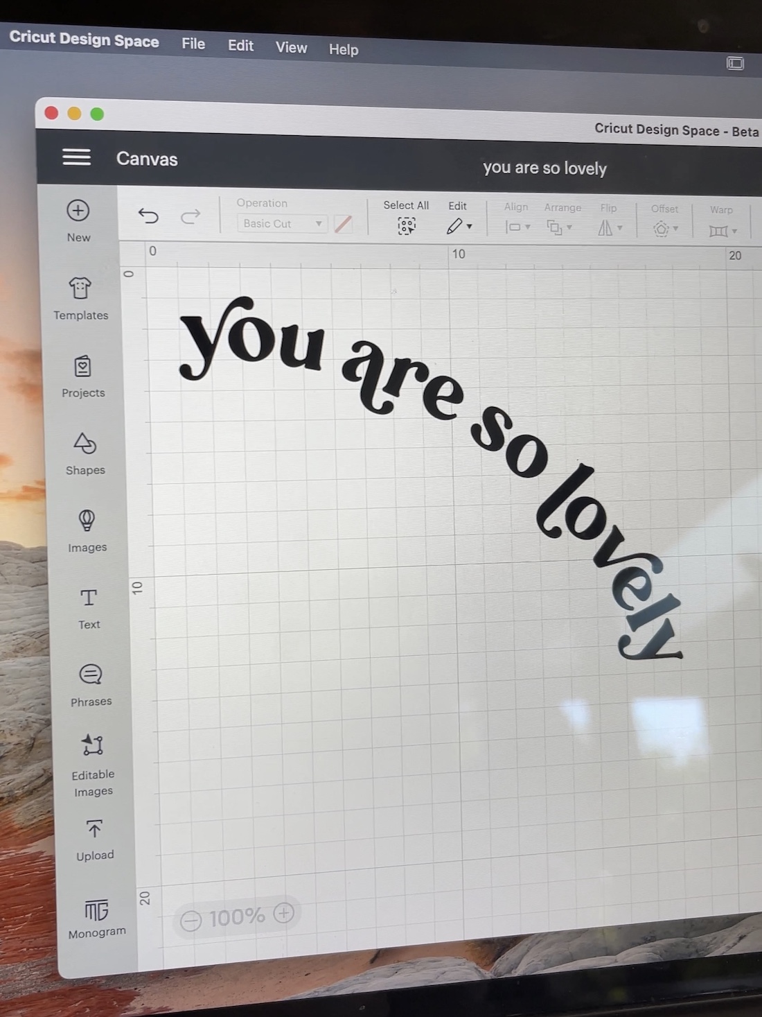 Design your quote or affirmation in Design Space